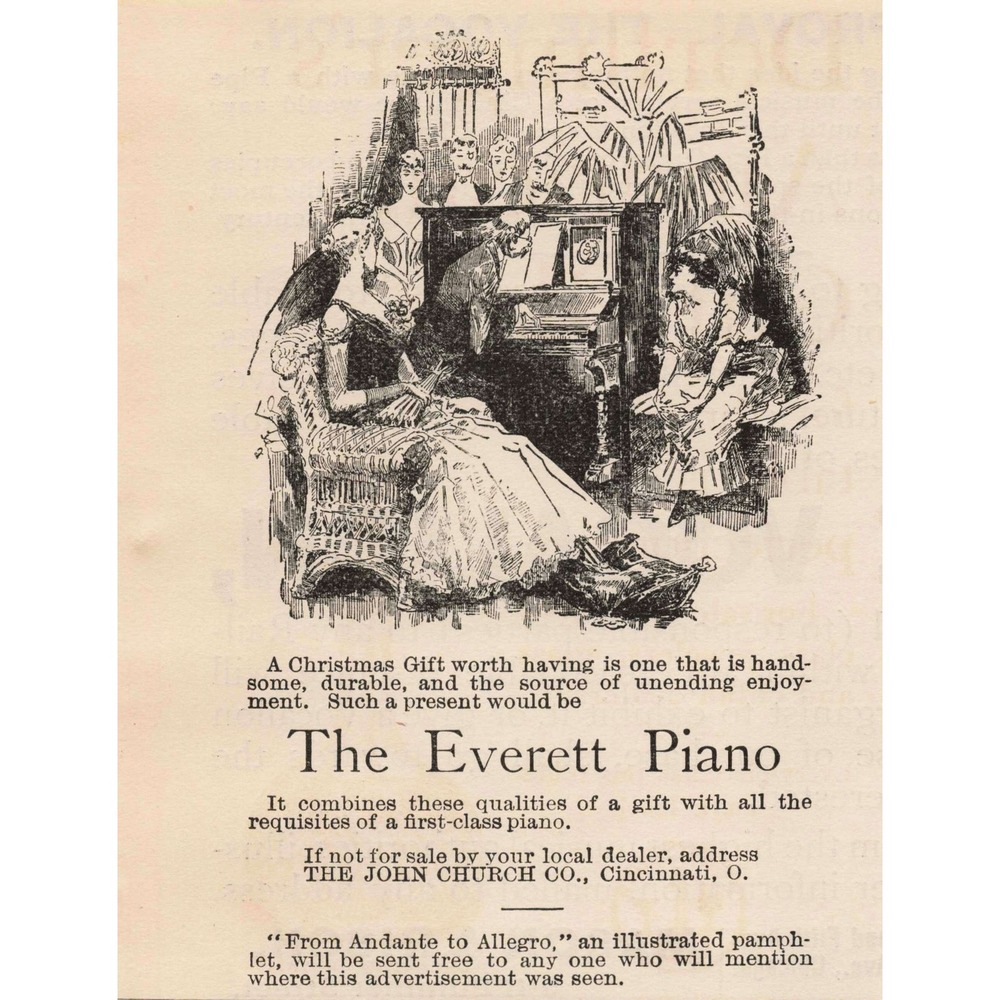 1891 The Everett Piano Vintage Advertisement Print - Picture 1 of 1